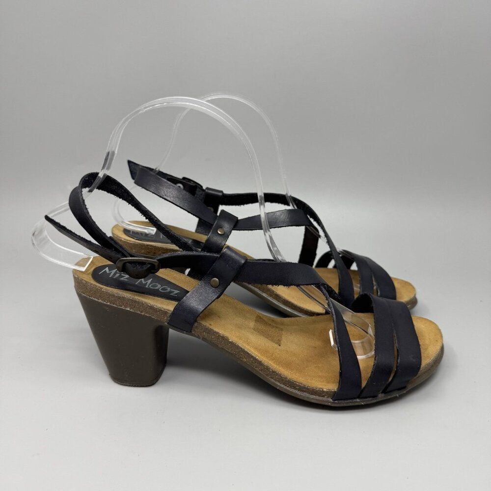 Miz Mooz New York Size 9 Sandals Black Leather Small Heel Boho Strappy